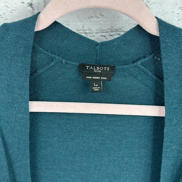 TALBOTS Long Merino Wool Duster Cardigan Lp Hunter Green VGC* - Picture 3 of 7